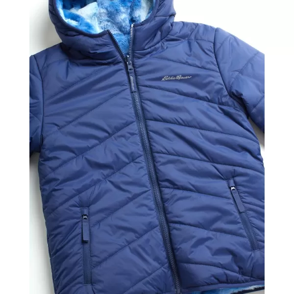 Eddie Bauer Girls Reversible Jacket  Deer Harbor Waterproof Lightweight Puffer Coat with Faux Shearling Lining 520Navy Blue