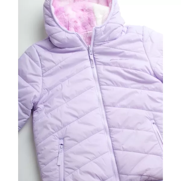 Eddie Bauer Girls Reversible Jacket  Deer Harbor Waterproof Lightweight Puffer Coat with Faux Shearling Lining 520Pastel Lilac