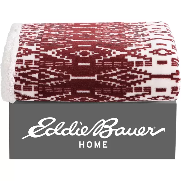 Eddie Bauer Home Brushed Throw Blanket Reversible Sherpa amp Brushed Fleece Lightweight Decor for Bed or Couch Nordic RaisinThrow San Juan Red ClayWhite