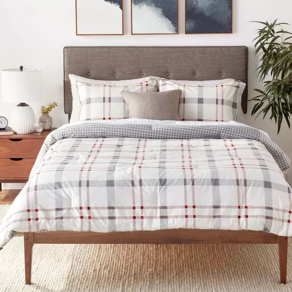 Eddie Bauer Home Portage Bay Collection 100 Cotton Soft  Cozy Premium Quality Plaid Comforter with Matching Shams FullQueen GreyQueen