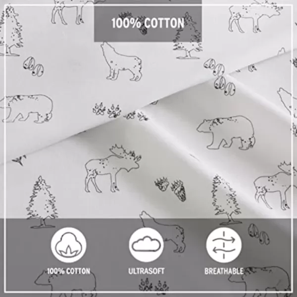 Eddie Bauer Home Sheets Cotton Percale Bedding Set Crisp  Cool Stylish Home Decor4 pcs Queen Northern Plaid GreyWhiteAnimal Tracks