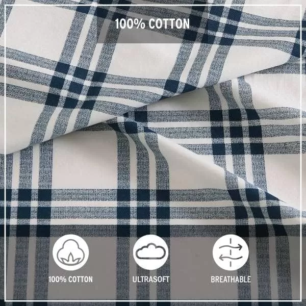 Eddie Bauer Home Sheets Cotton Percale Bedding Set Crisp  Cool Stylish Home Decor4 pcs Queen Northern Plaid GreyWhiteBasic Plaid Navy