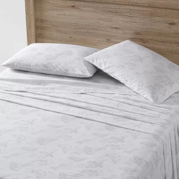 Eddie Bauer Home Sheets Cotton Percale Bedding Set Crisp  Cool Stylish Home Decor4 pcs Queen Northern Plaid GreyWhiteFish Atol