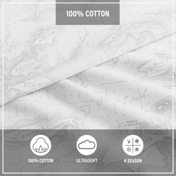 Eddie Bauer Home Sheets Cotton Percale Bedding Set Crisp  Cool Stylish Home Decor4 pcs Queen Northern Plaid GreyWhiteFish Atol