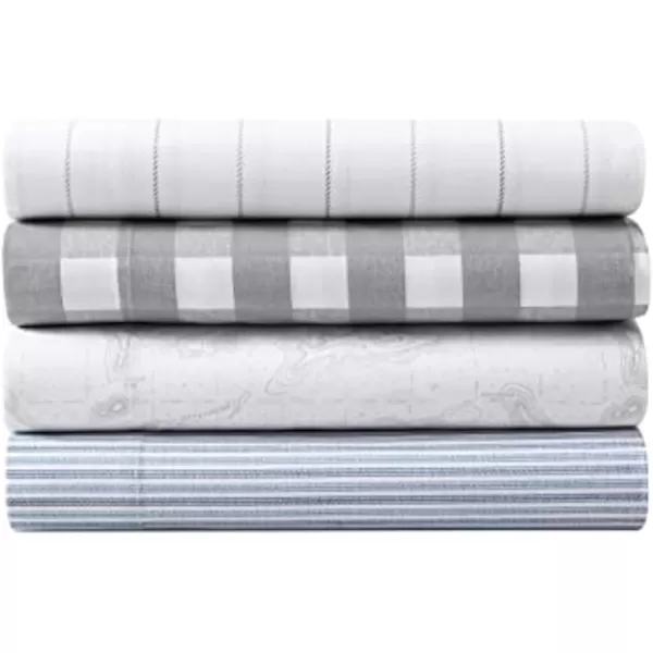 Eddie Bauer Home Sheets Cotton Percale Bedding Set Crisp  Cool Stylish Home Decor4 pcs Queen Northern Plaid GreyWhiteFish Atol