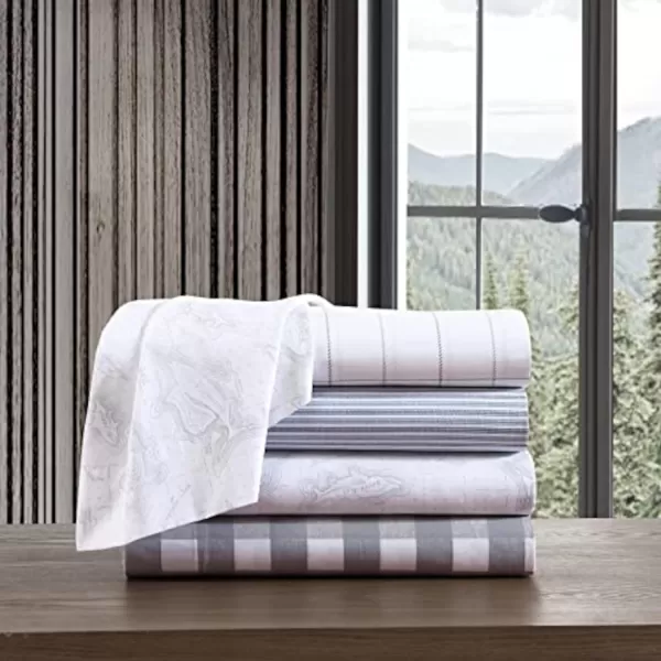 Eddie Bauer Home Sheets Cotton Percale Bedding Set Crisp  Cool Stylish Home Decor4 pcs Queen Northern Plaid GreyWhiteFish Atol