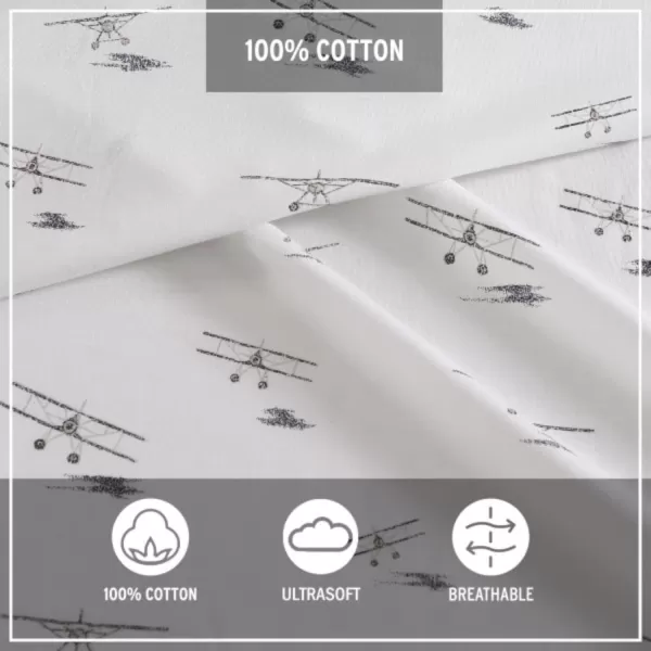 Eddie Bauer Home Sheets Cotton Percale Bedding Set Crisp  Cool Stylish Home Decor4 pcs Queen Northern Plaid GreyWhiteSea Planes