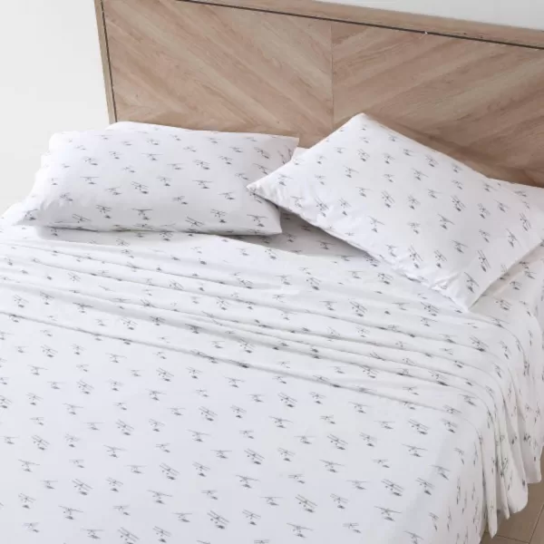 Eddie Bauer Home Sheets Cotton Percale Bedding Set Crisp  Cool Stylish Home Decor4 pcs Queen Northern Plaid GreyWhiteSea Planes