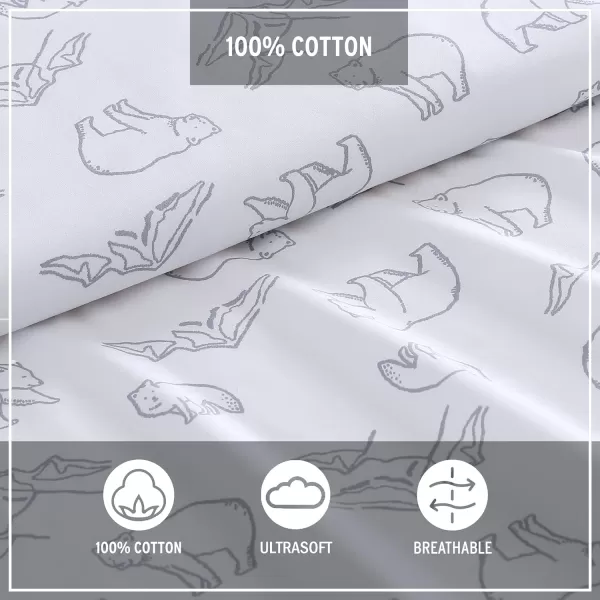 Eddie Bauer Home Sheets Cotton Percale Bedding Set Crisp  Cool Stylish Home Decor4 pcs Queen Northern Plaid GreyWhiteSmokey Bear Camp