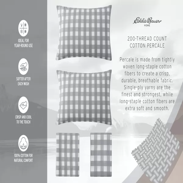 Eddie Bauer Home Sheets Cotton Percale Bedding Set Crisp  Cool Stylish Home Decor4 pcs Queen Northern Plaid GreyWhiteSmokey Bear Camp