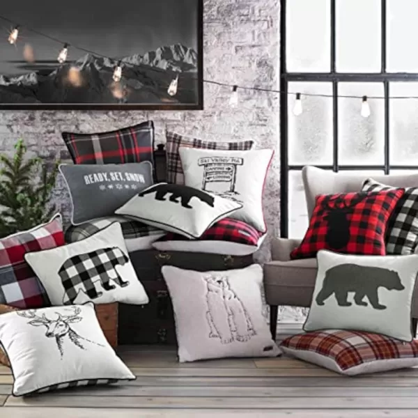 Eddie Bauer Home Throw Pillow with Zipper Closure Perfect Home Decor for Bed or Sofa 16 x 20 Elk CharcoalBlackMorning Stag BlackWhite 1 Count Pack of 1