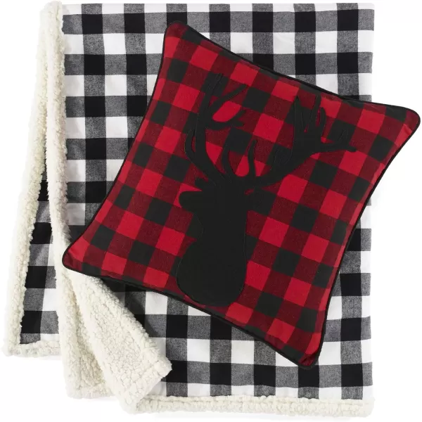 Eddie Bauer Home Throw Pillow with Zipper Closure Perfect Home Decor for Bed or Sofa 16quot x 20quot Bear Twill BlackCabin Plaid Stag RedBlack
