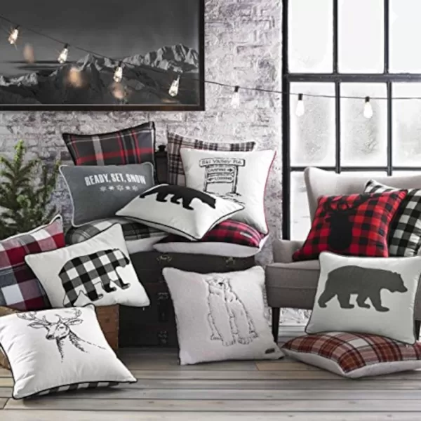 Eddie Bauer Home Throw Pillow with Zipper Closure Perfect Home Decor for Bed or Sofa 16quot x 20quot Bear Twill BlackCabin Plaid Stag RedBlack