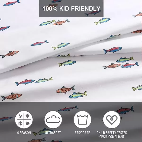 Eddie Bauer Kids  Queen Sheets Stain Resistant Kids Bedding Ideal for Toddler Bedding Set Poppy Plaid Pink QueenFish Lake WhiteMulti