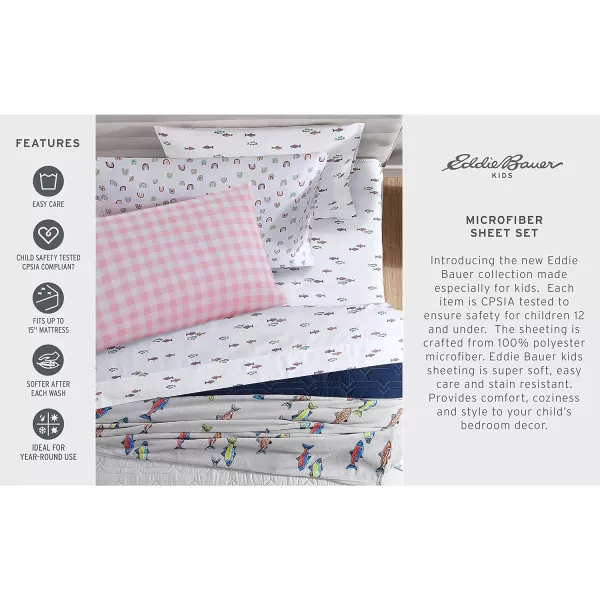 Eddie Bauer Kids  Queen Sheets Stain Resistant Kids Bedding Ideal for Toddler Bedding Set Poppy Plaid Pink QueenPoppy Plaid PinkWhite