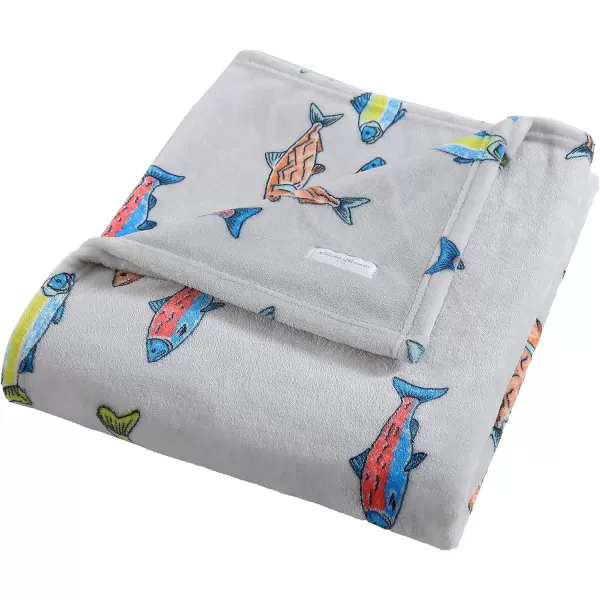 Eddie Bauer Kids  Throw Blanket Super Soft amp Cozy Kids Fleece Bedding Playful Home Decor Fish Lake Grey 50 x 60Throw Fish Lake GreyMulti