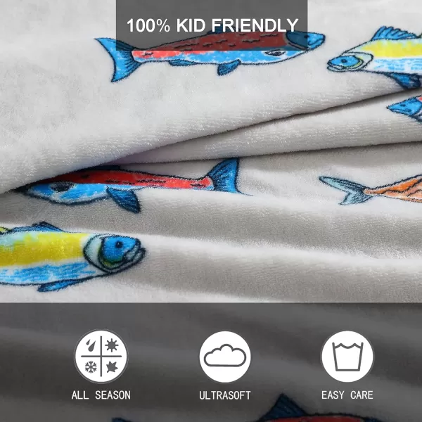 Eddie Bauer Kids  Throw Blanket Super Soft amp Cozy Kids Fleece Bedding Playful Home Decor Fish Lake Grey 50 x 60Throw Fish Lake GreyMulti