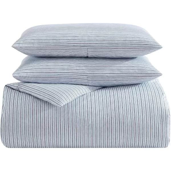 Eddie Bauer King Duvet Cover Set Cotton Bedding Set with Matching Shams Casual Home Dcor Ticking Stripe Navy KingTicking Stripe Navy