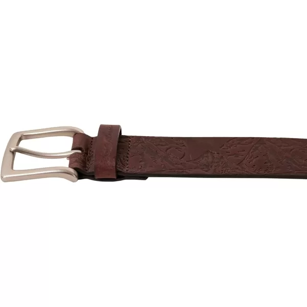 Eddie Bauer Mens Casual Leather Belt with Metal BuckleDebossed Adventure  Brown