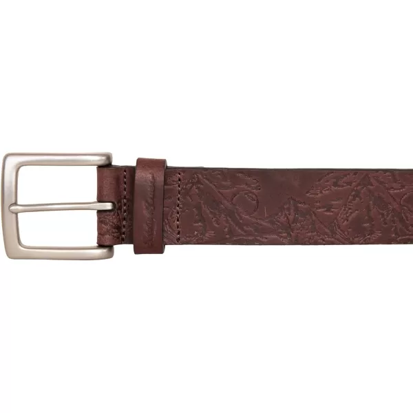 Eddie Bauer Mens Casual Leather Belt with Metal BuckleDebossed Adventure  Brown