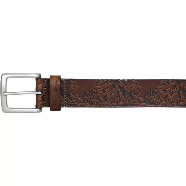 Eddie Bauer Mens Casual Leather Belt with Metal BuckleDebossed Adventure  Tan