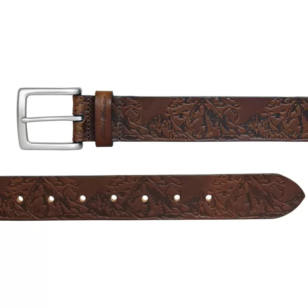 Eddie Bauer Mens Casual Leather Belt with Metal BuckleDebossed Adventure  Tan