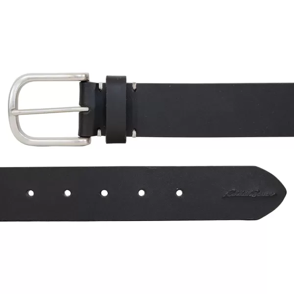 Eddie Bauer Mens Casual Leather Belt with Metal BuckleHand Tacked  Black