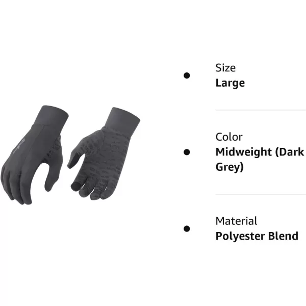 Eddie Bauer Mens Cold Weather Performance Glove Liners Multiple Sizes Multiple ColorsMidweight Dark Grey