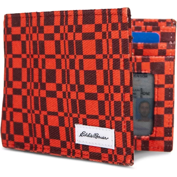 Eddie Bauer Mens Pioneer Printed Cotton Canvas Bifold WalletRed