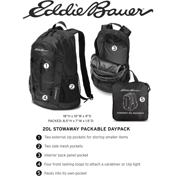 Eddie Bauer Stowaway Packable 20L BackpackMade from Ripstop Polyester Onyx One SizeDark Smoke