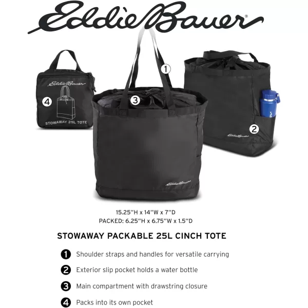 Eddie Bauer Stowaway Packable 25l Cinch Tote with Adjustable CordLock Closure and Exterior Slip PocketDark Loden