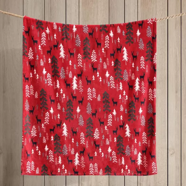 Eddie Bauer Throw Blanket Ultra Soft Plush Fleece Bedding Home Decor for All Seasons 50 x 70 Americana Plaid RedThrow Deer Woods Red