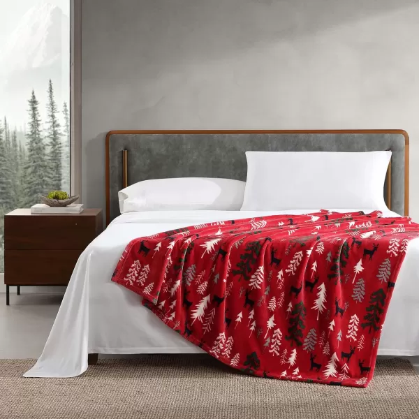 Eddie Bauer Throw Blanket Ultra Soft Plush Fleece Bedding Home Decor for All Seasons 50 x 70 Americana Plaid RedThrow Deer Woods Red