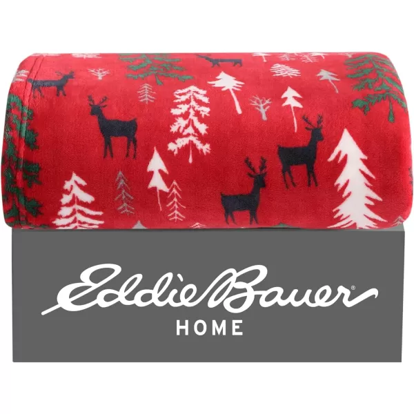 Eddie Bauer Throw Blanket Ultra Soft Plush Fleece Bedding Home Decor for All Seasons 50 x 70 Americana Plaid RedThrow Deer Woods Red