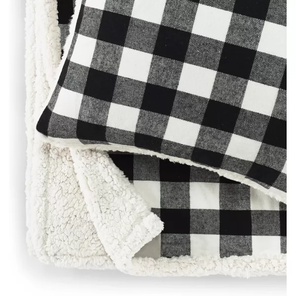 Eddie Bauer Throw Blanket with Pillow Reversible FlannelSherpa Bedding Buffalo Plaid Home Decor for All Seasons 2 Piece Set BlackWhite CheckBlackWhite Check