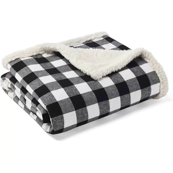 Eddie Bauer Throw Blanket with Pillow Reversible FlannelSherpa Bedding Buffalo Plaid Home Decor for All Seasons 2 Piece Set BlackWhite CheckBlackWhite Check