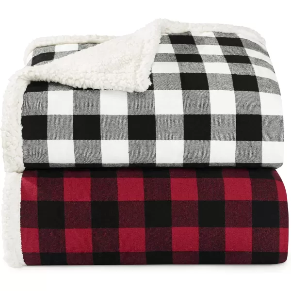 Eddie Bauer Throw Blanket with Pillow Reversible FlannelSherpa Bedding Buffalo Plaid Home Decor for All Seasons 2 Piece Set BlackWhite CheckBlackWhite Check