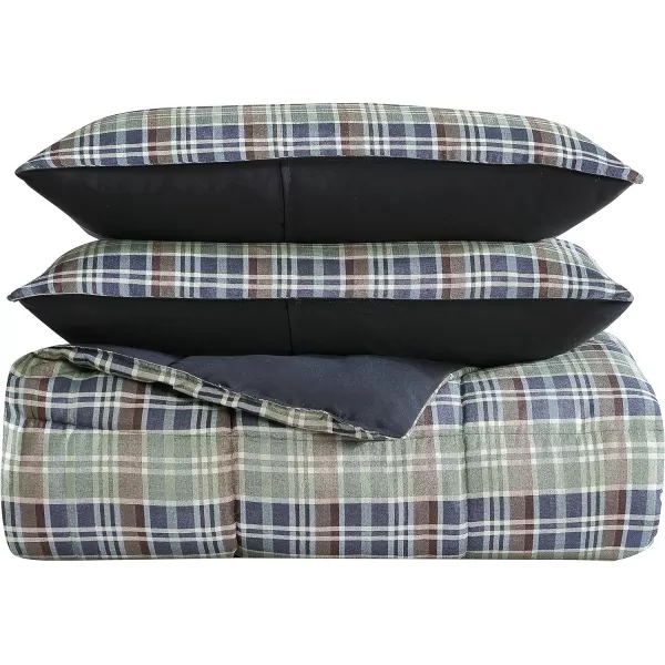 Eddie Bauer Twin Comforter Set Reversible Microsuede Bedding with Matching Shams Casual Home Decor Rugged Plaid Brown TwinRugged Navy King