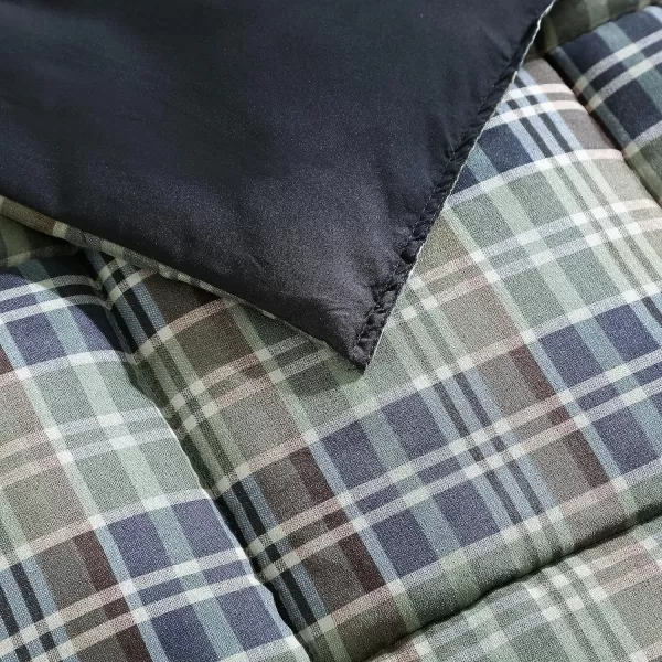 Eddie Bauer Twin Comforter Set Reversible Microsuede Bedding with Matching Shams Casual Home Decor Rugged Plaid Brown TwinRugged Navy Queen