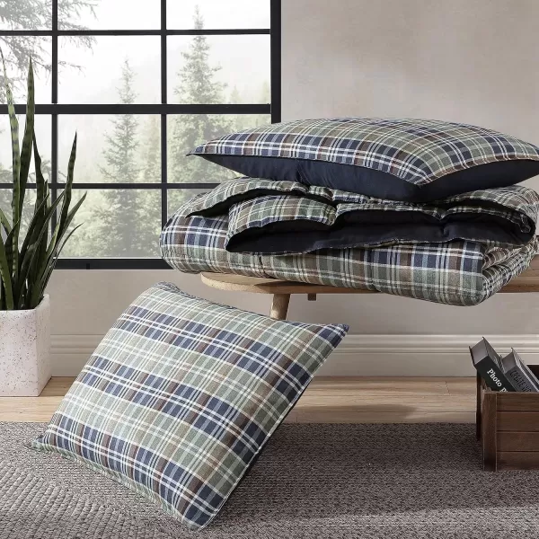 Eddie Bauer Twin Comforter Set Reversible Microsuede Bedding with Matching Shams Casual Home Decor Rugged Plaid Brown TwinRugged Navy Twin