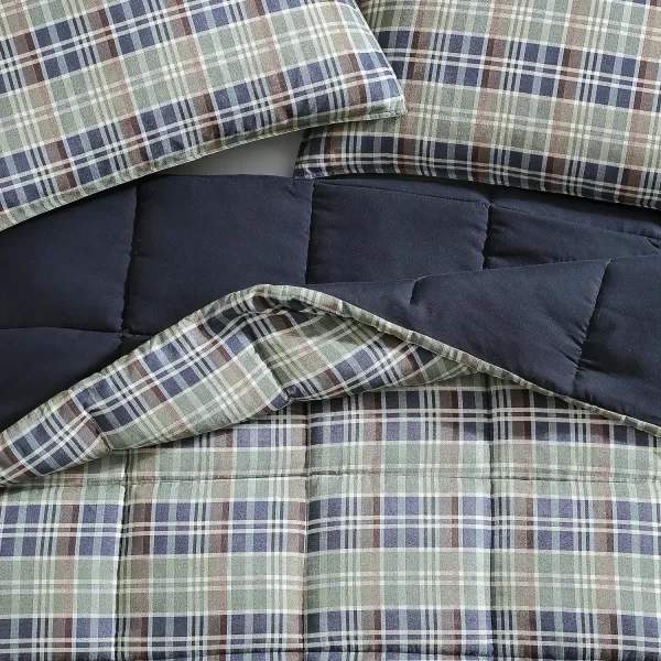 Eddie Bauer Twin Comforter Set Reversible Microsuede Bedding with Matching Shams Casual Home Decor Rugged Plaid Brown TwinRugged Navy Twin