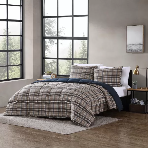 Eddie Bauer Twin Comforter Set Reversible Microsuede Bedding with Matching Shams Casual Home Decor Rugged Plaid Brown TwinRugged Plaid Brown King