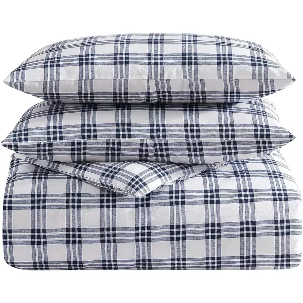 Eddie Bauer Twin Duvet Cover Set Cotton Bedding Set with Matching Shams Casual Home Dcor Basic Plaid Navy TwinBasic Plaid Navy King