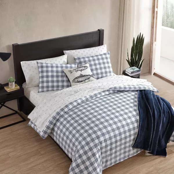 Eddie Bauer Twin Duvet Cover Set Cotton Bedding Set with Matching Shams Casual Home Dcor Basic Plaid Navy TwinBasic Plaid Navy King