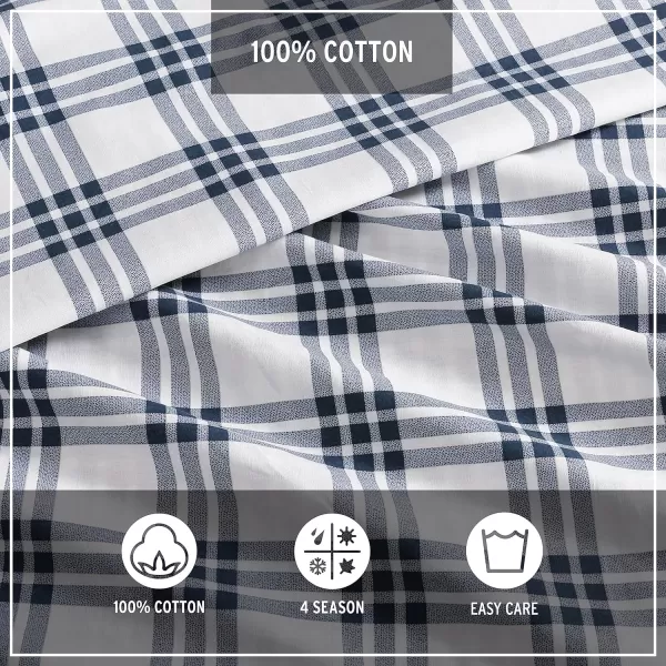 Eddie Bauer Twin Duvet Cover Set Cotton Bedding Set with Matching Shams Casual Home Dcor Basic Plaid Navy TwinBasic Plaid Navy King