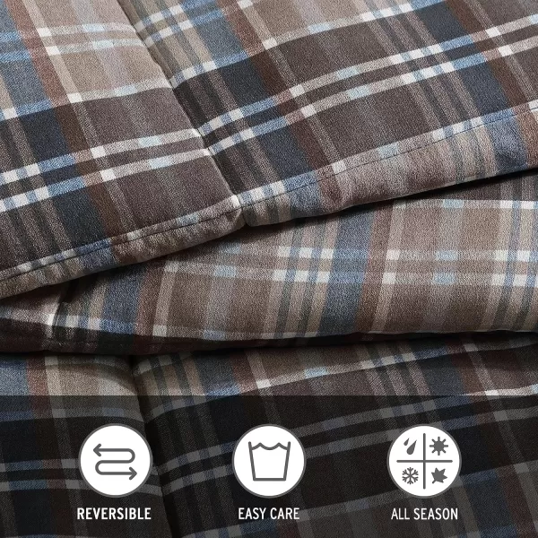 Eddie Bauer Twin Duvet Cover Set Reversible Microsuede Bedding Set with Matching Shams Casual Home Dcor Rugged Plaid Brown TwinRugged Plaid Brown Twin