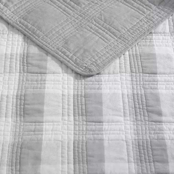 Eddie Bauer Twin Quilt Set Cotton Reversible Bedding with Matching Sham Home Decor for All Seasons Lakehouse Plaid Light Grey TwinKing Light Grey