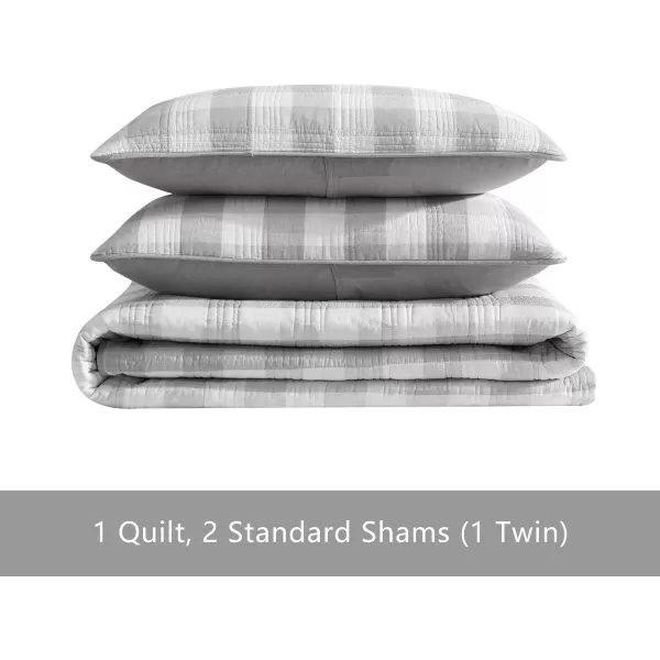 Eddie Bauer Twin Quilt Set Cotton Reversible Bedding with Matching Sham Home Decor for All Seasons Lakehouse Plaid Light Grey TwinKing Light Grey