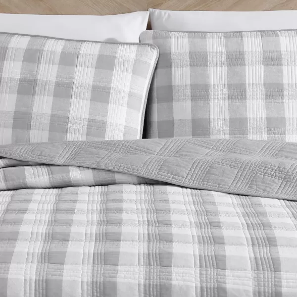 Eddie Bauer Twin Quilt Set Cotton Reversible Bedding with Matching Sham Home Decor for All Seasons Lakehouse Plaid Light Grey TwinQueen Light Grey