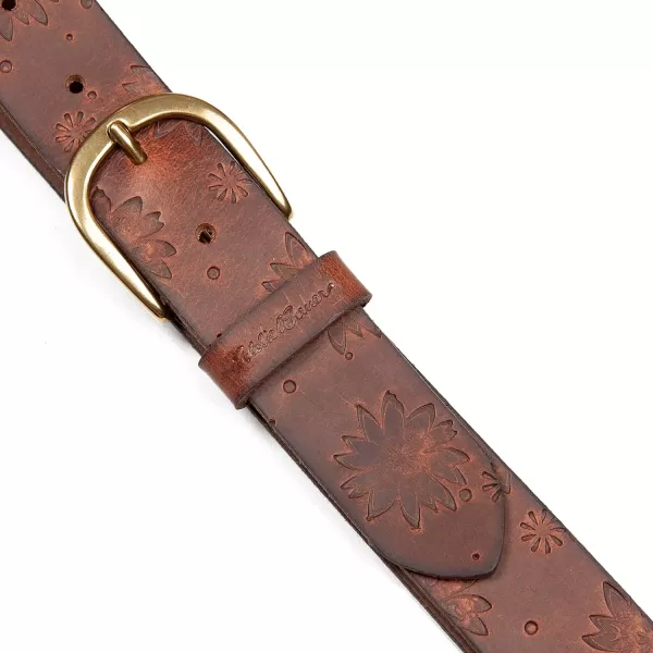 Eddie Bauer Womens Casual Fashion Leather BeltFloral Tooled  Tan